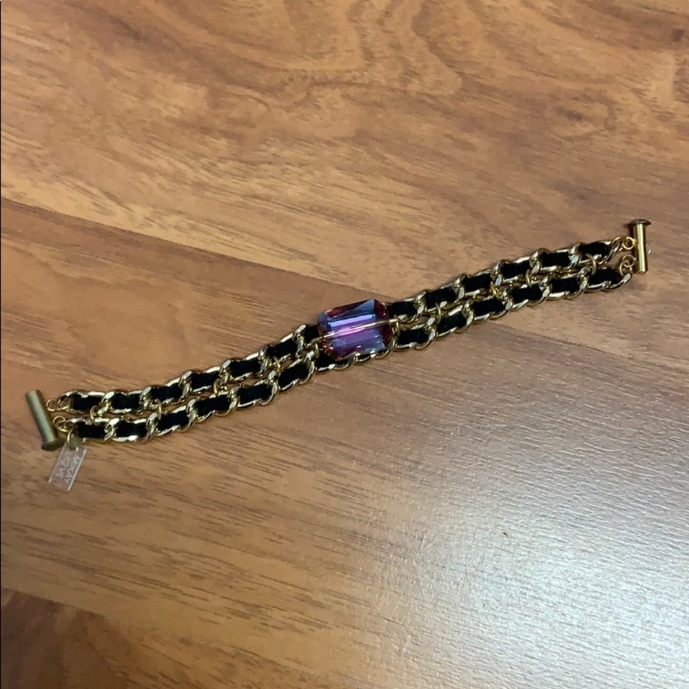 Vintage Mikay Love Sueded Chain Bracelet & Crystal
